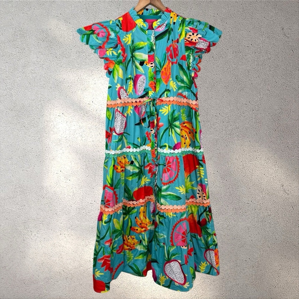 Marie by Victoria Dunn Dress Womens S Beau Midi Tropical Floral Resort Vacation